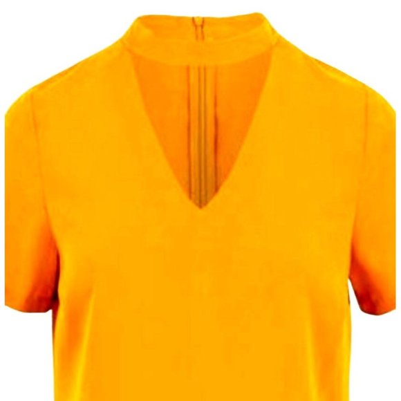 Bishop + Young Mini Dress Shift V-Neck Plunge Mustard Yellow Size Small Cutout - Picture 5 of 9
